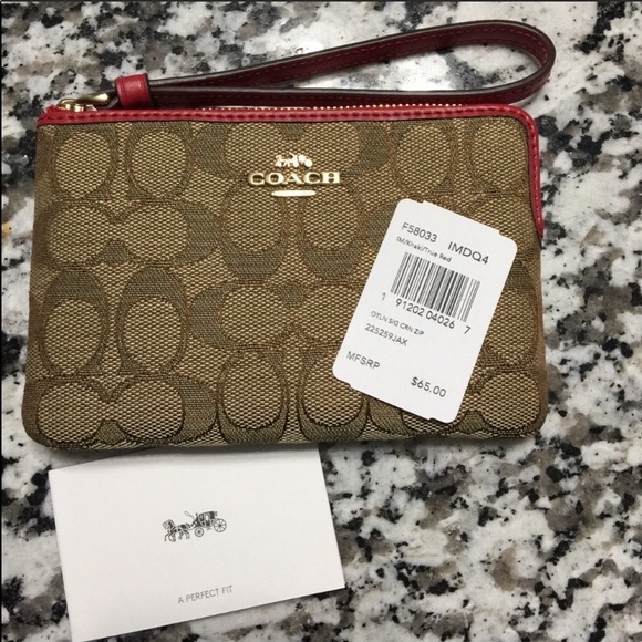 LAST ONE‼️Coach NEW wristlet, brown/ red classic - Picture 1 of 7